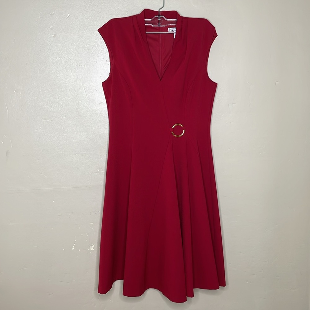 LONDON TIMES Collection Dress Red Classy All Occasion Embellished Waist 6